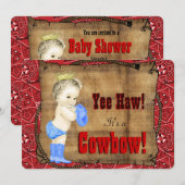 Invitation Baby shower Red Cowboy (Devant / Derrière)