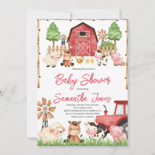 Invitation Baby shower Red Farm Animaux