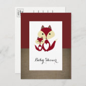 Invitation Baby shower Red Fox Burlap (Devant / Derrière)