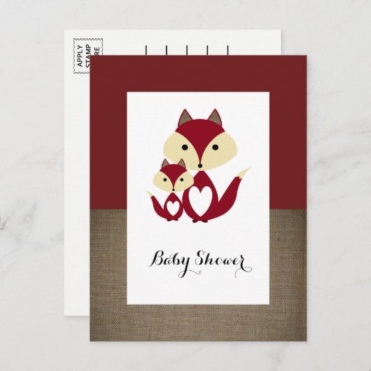 Invitation Baby shower Red Fox Burlap (Devant / Derrière)