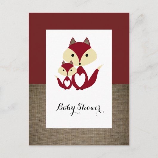 Invitation Baby shower Red Fox Burlap (Devant)