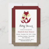 Invitation Baby shower Red Fox Burlap (Devant)