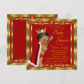 Invitation Baby shower Red Gold African American Prince Jewel (Devant / Derrière)