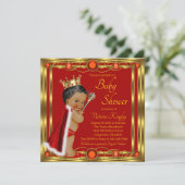 Invitation Baby shower Red Gold African American Prince Jewel (Debout devant)