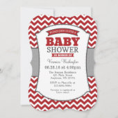 Invitation Baby shower Red Grey Chevron (Devant)