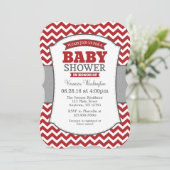 Invitation Baby shower Red Grey Chevron (Debout devant)