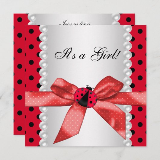 Invitation Baby shower Red Ladybug (Devant / Derrière)