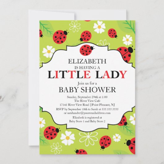 Invitation Baby shower Red Ladybug de la petite dame moderne (Devant)