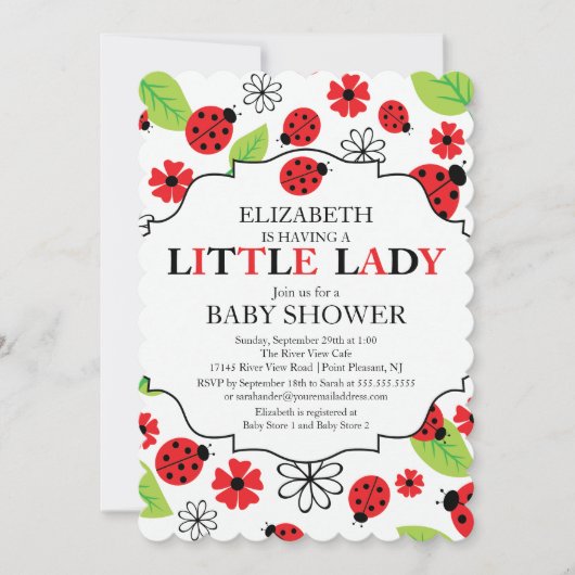 Invitation Baby shower Red Ladybug de la petite dame moderne (Devant)