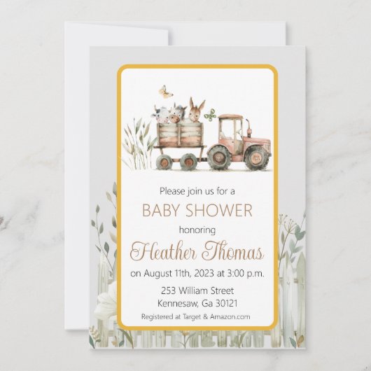 Invitation Baby shower Red Tractor (Devant)
