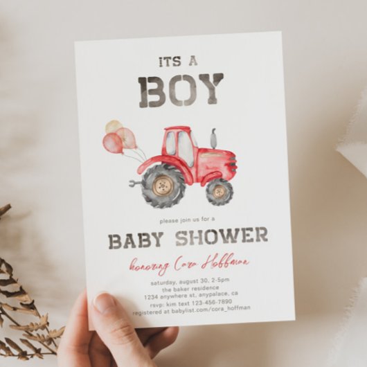 Invitation Baby shower Red Tractor