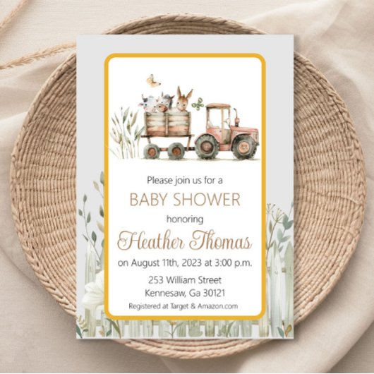 Invitation Baby shower Red Tractor