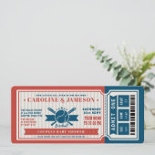 Invitation Baby shower Red Vintage Baseball Ticket Couples (Debout devant)