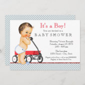 Invitation Baby shower Red Wagon (Devant / Derrière)