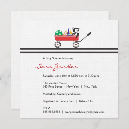 Invitation Baby shower Red Wagon (Devant / Derrière)