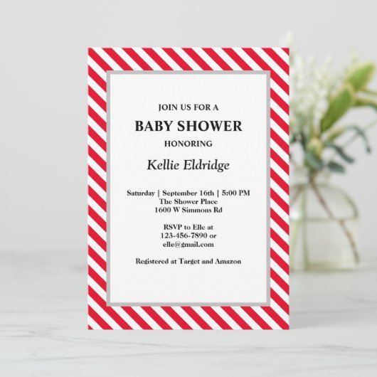 Invitation Baby shower Red/White Stripes (Debout devant)