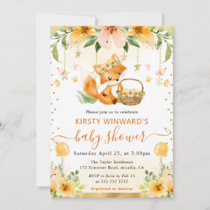 Invitation Baby shower Renard Bébé Floral Mignon Aquarelle