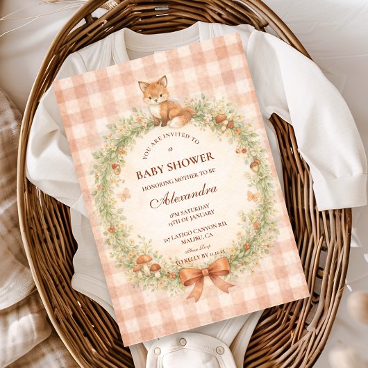 Invitation Baby Shower Renard de la Forêt Vintage