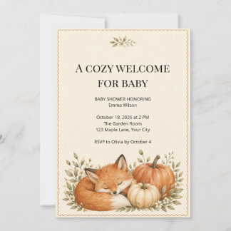 Invitation Baby Shower Renard des Bois et Citrouille d'Automn