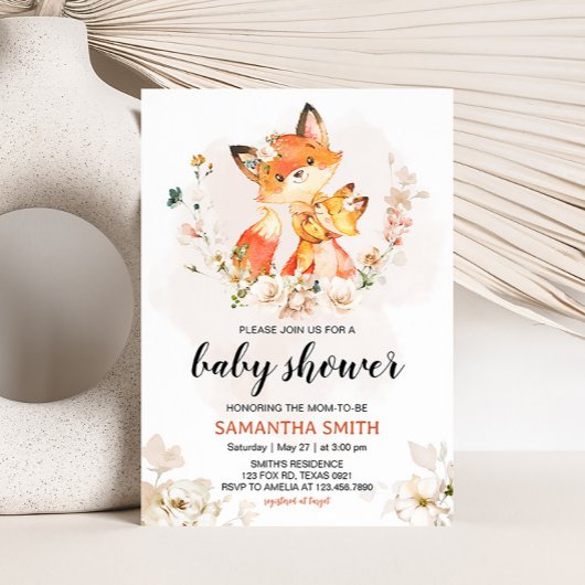 Invitation Baby Shower Renard Floral Orange 