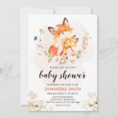 Invitation Baby Shower Renard Floral Orange  (Devant)