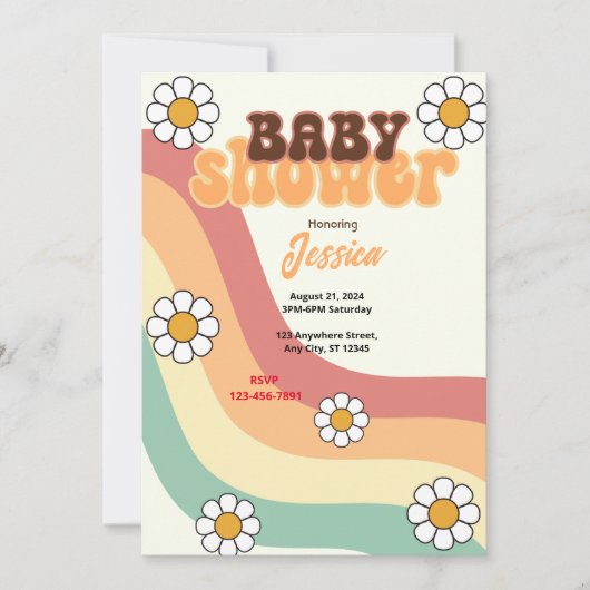 Invitation Baby shower rétro (Devant)