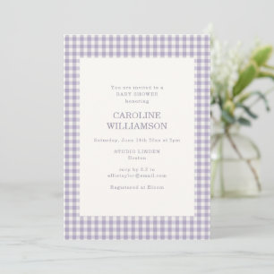 Invitation Baby Shower Rétro à Carreaux Gingham Lavande