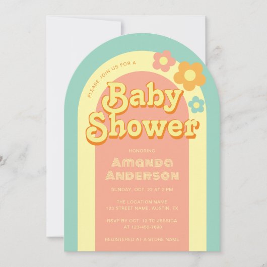 Invitation Baby shower rétro Arc Super Arc arc en ciel les an (Devant)