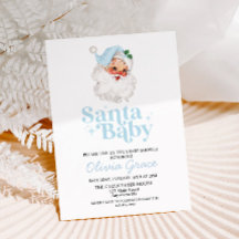 Baby shower Retro Blue Père Noël Baby Holiday