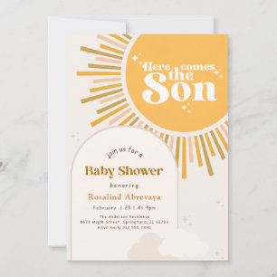 Invitation Baby Shower Rétro Bohème Moderne sous le Soleil