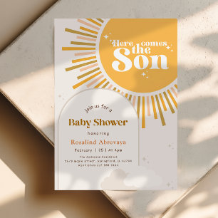 Invitation Baby Shower Rétro Bohème Moderne sous le Soleil