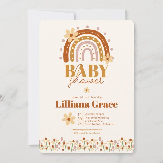 Invitation Baby shower Retro Boho (Devant)