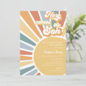 Invitation Baby Shower Rétro Boho Soleil (Debout devant)
