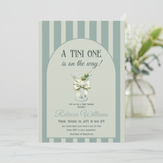 Invitation Baby shower Retro Bow Tini One Olive Martini (Debout devant)