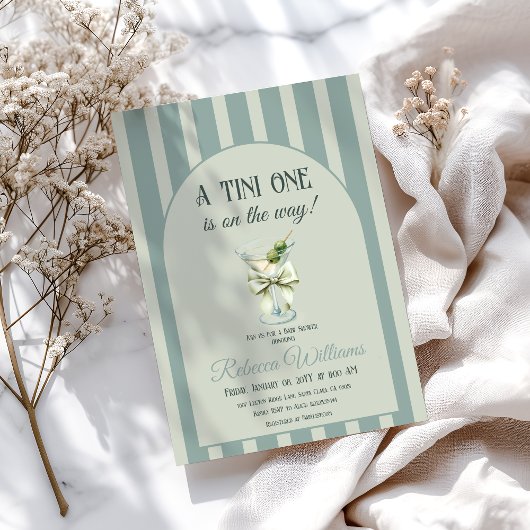 Invitation Baby shower Retro Bow Tini One Olive Martini