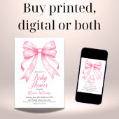 Invitation Baby shower Retro Coquette Rose Bow