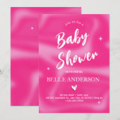 Invitation Baby shower rétro de Bruxelles rose y2k (Devant / Derrière)