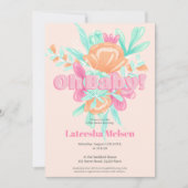 Invitation Baby shower rétro de calligraphie florale rose mod (Devant)