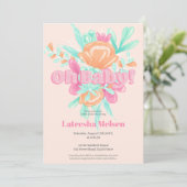 Invitation Baby shower rétro de calligraphie florale rose mod (Debout devant)