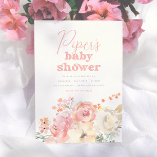 Invitation Baby Shower Rétro Fleurie Fille