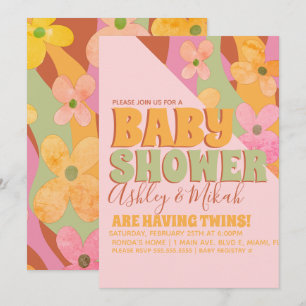 Invitation Baby Shower Rétro Hippie Fleur Groovy