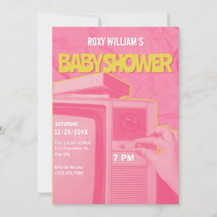 Invitation Baby shower rétro jaune rose