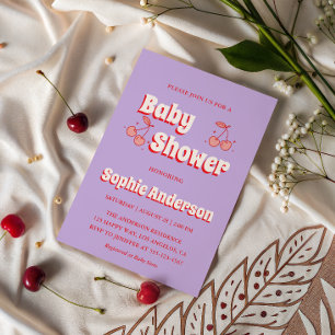Invitation Baby Shower Rétro Lavande Cerise