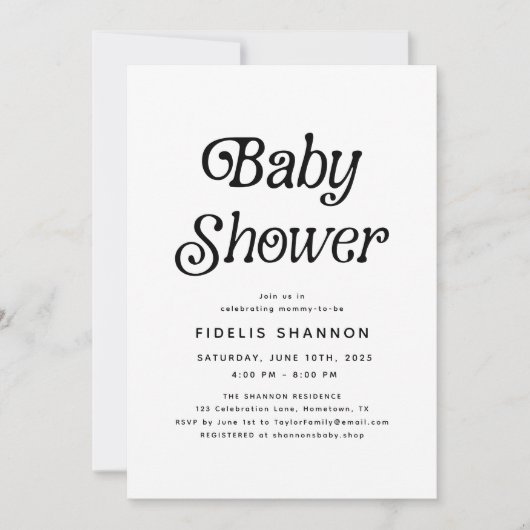 Invitation Baby shower rétro noir et blanc minimal (Devant)