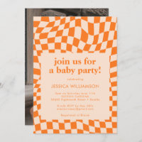 Baby shower Retro Orange Checkerboard Photo
