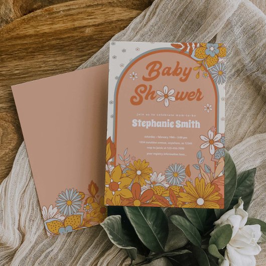 Invitation Baby shower Retro super Boho Daisy