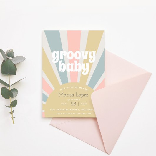 Invitation Baby shower rétro super Hippie bébé