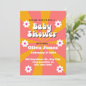 Invitation Baby shower rétro Super orange et rose (Debout devant)