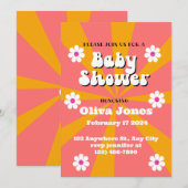 Invitation Baby shower rétro Super orange et rose (Devant / Derrière)