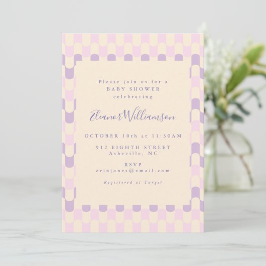 Invitation Baby shower rétro Super rose et pourpre (Debout devant)